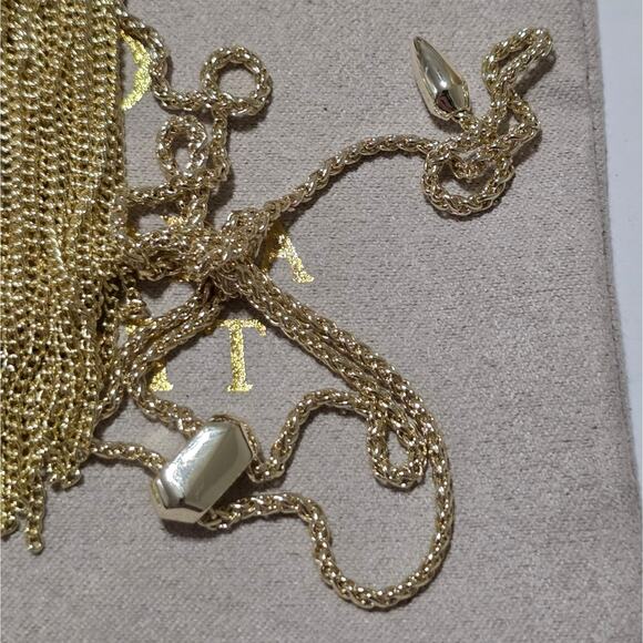 Kendra Scott White Banded Agate Kingston Tassel Fringe Boho Gold Plated Necklace - Picture 9 of 9